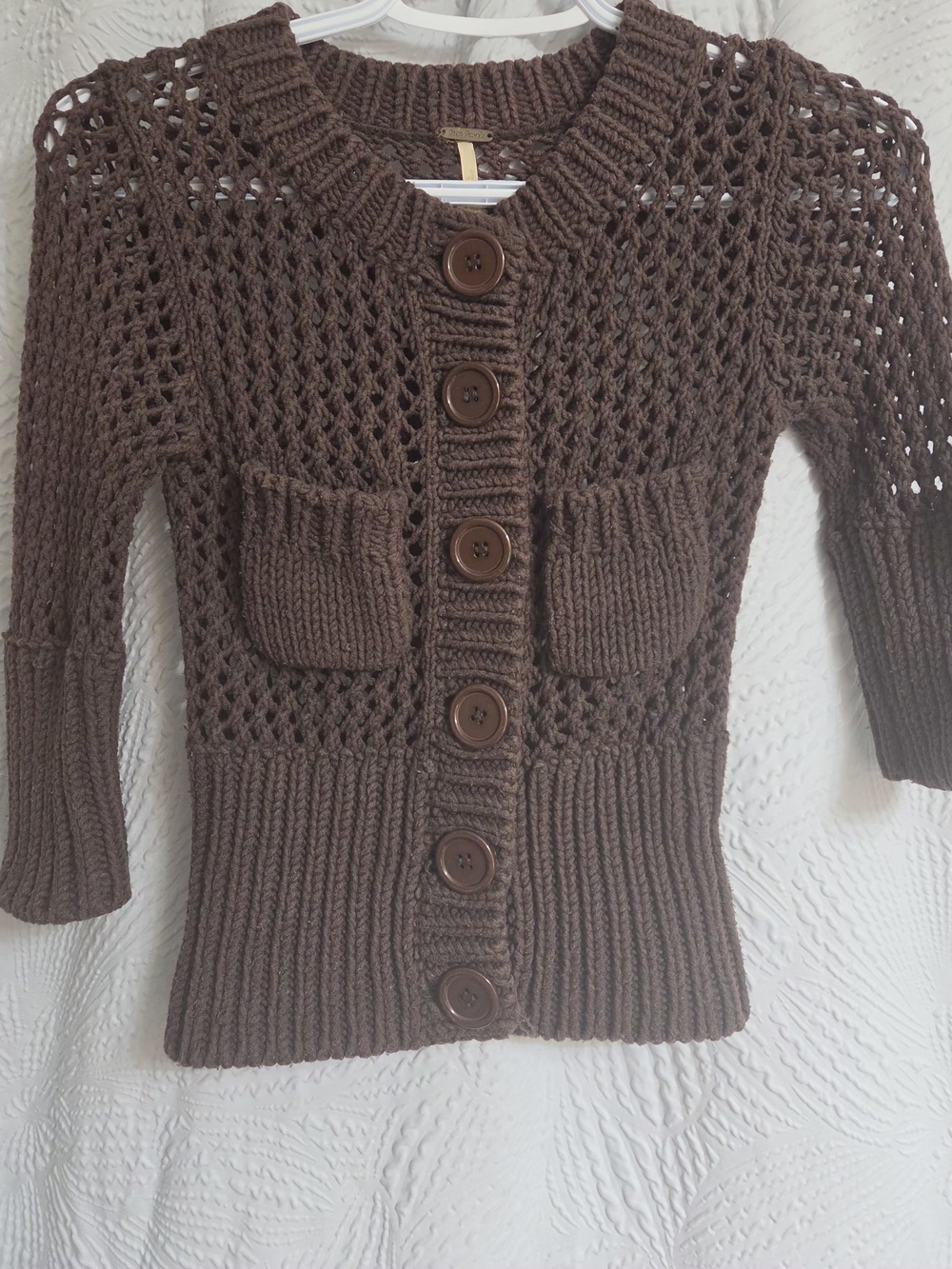 Vintage Free People Brown 3/4 Sleeve Sweater. XS